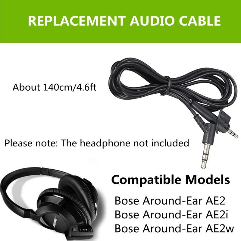 Saipomor AE2 Cord Replacement AUX Cable Silver Plated Upgrade Audio Lead Compatible with Bose AE2 AE2i AE2w Headphones(Black) - Image 3